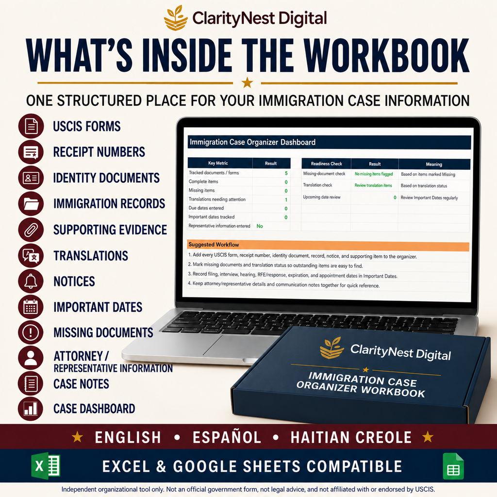 Asylum Document & Case Organizer — English + Spanish + Portuguese