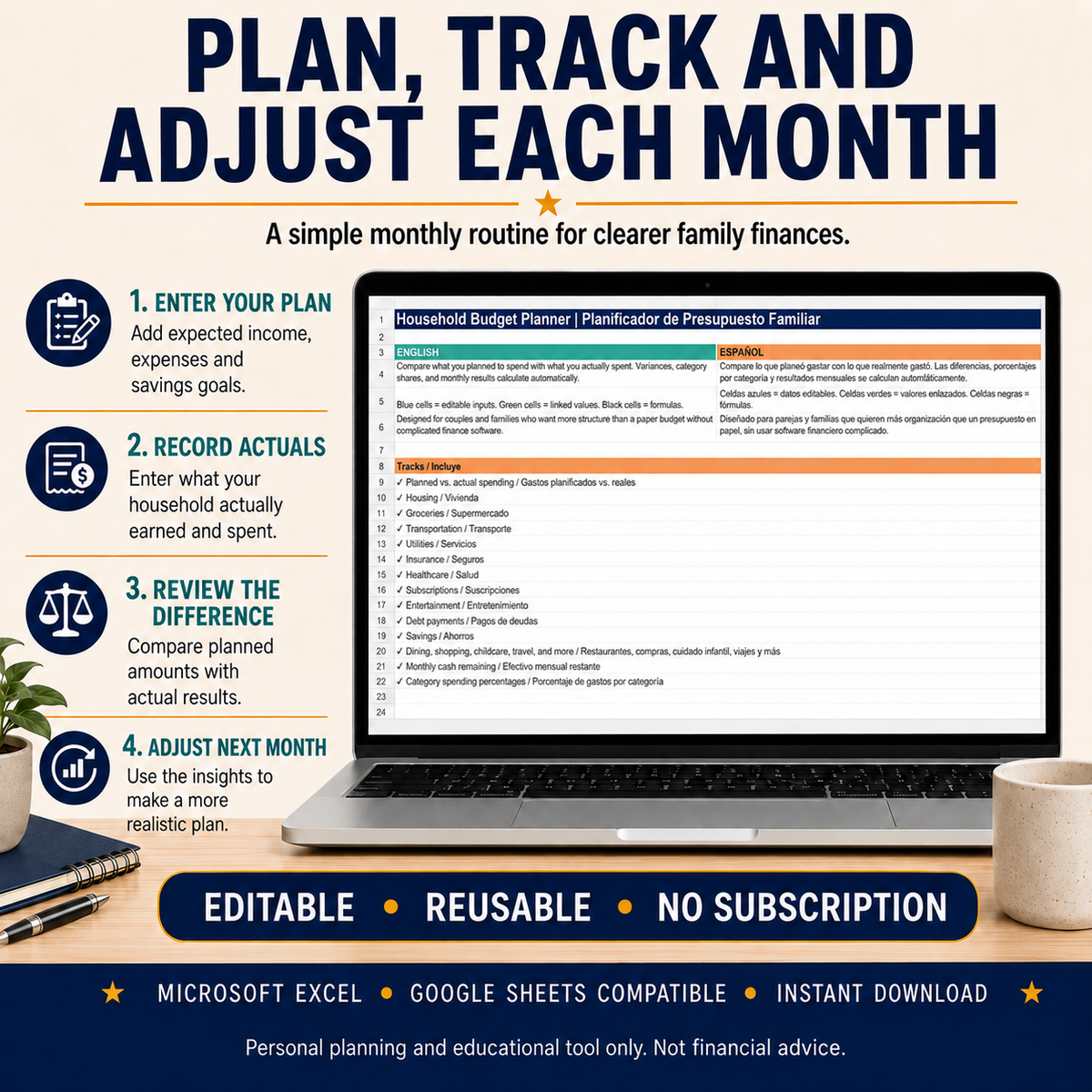 Household Budget Planner — English + Spanish