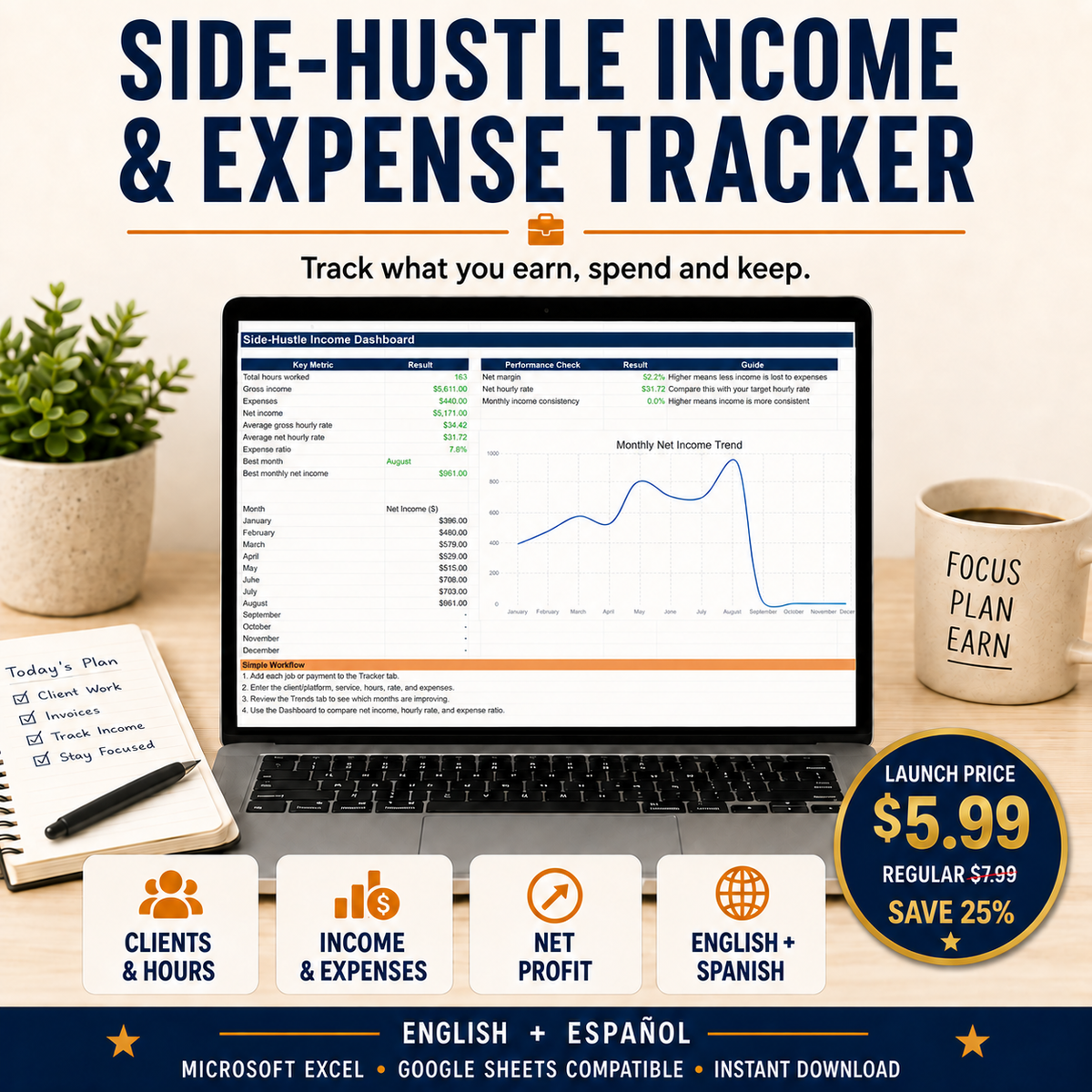 Side-Hustle Income & Expense Tracker